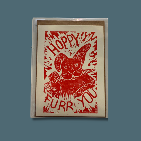 Hoppy Furr You Block Print Greeting Card