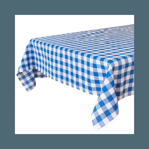 Blue And White Gingham Fabric Tablecloth