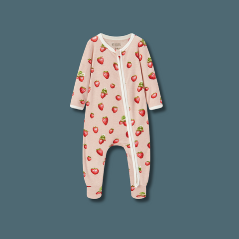 Strawberry Organic Cotton Zipper Footed One-piece