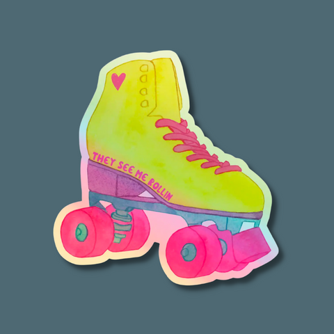 Neon green and pink rollerskate