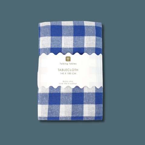 Blue And White Gingham Fabric Tablecloth