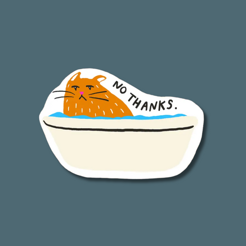 No Thanks Cat in Bathtub Vinyl Sticker
