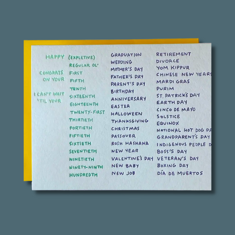 Lists of occasions and numbers