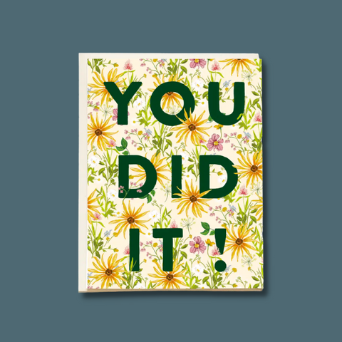 Flowers and green text