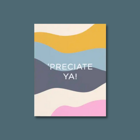 White text over wavy colors