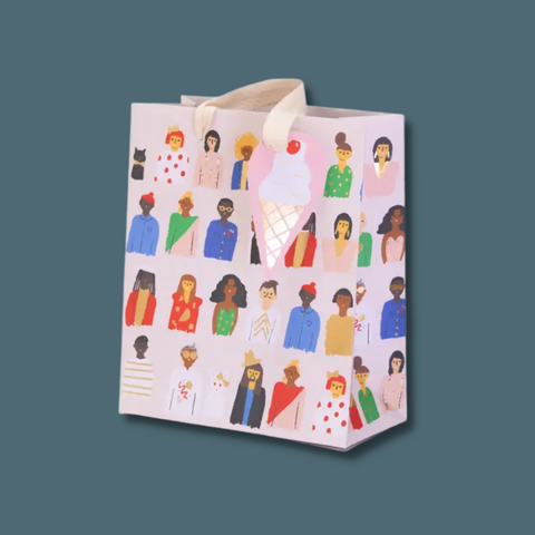People on pinkish background