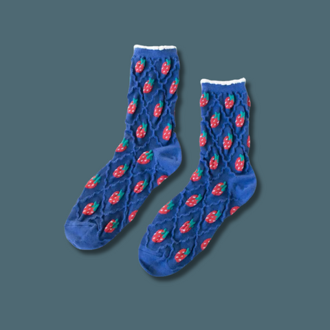 Retro Blue Strawberry Casual Socks