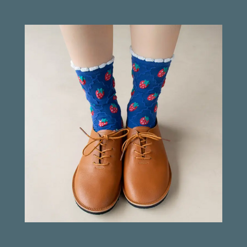 Retro Blue Strawberry Casual Socks