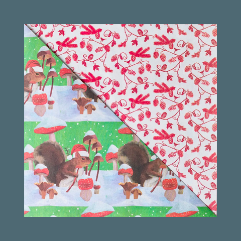 Squirrels and mushrooms in the snow