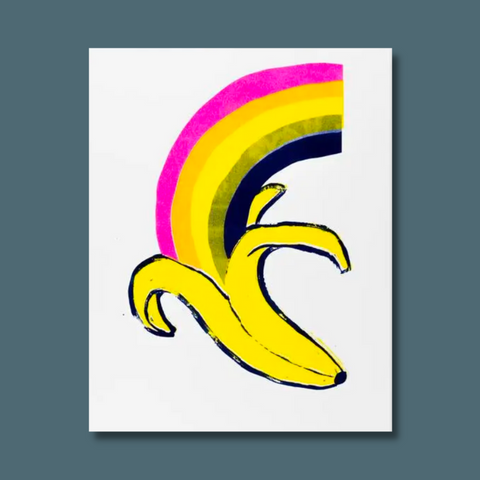 Banana with a rainbow coming out of it
