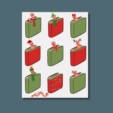 Holiday Bookworm Greeting Card