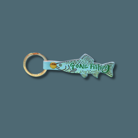 Gone Fishing Leather Key Fob