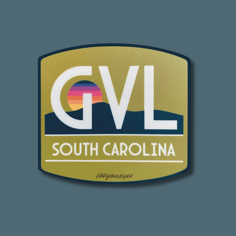 Logo with 'GVL' and 'South Carolina' text on a green background. Vinyl badge sticker.