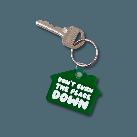 Green house with bubble text