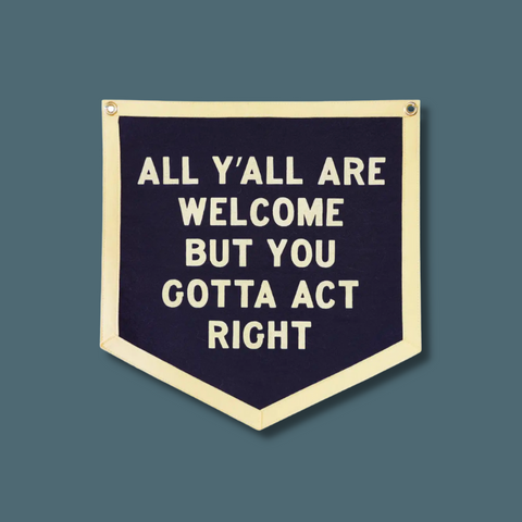 Cream text on navy