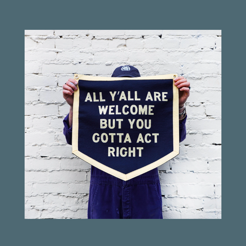 Cream text on navy
