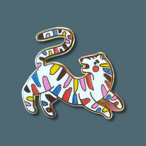 White tiger with rainbow stripes