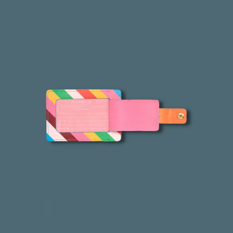 Stripey luggage tag with interior showing