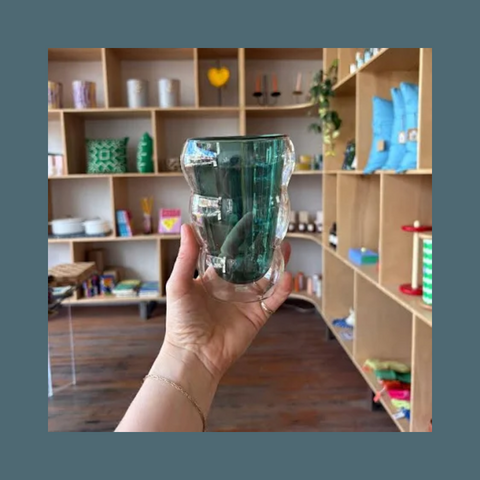 Teal Double Wall Wavy Glass