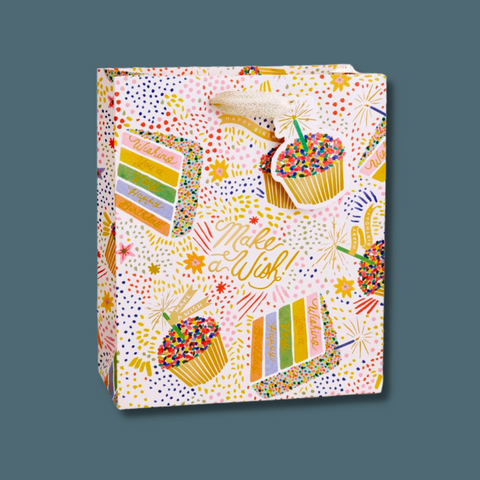 Gift bag with cake on it