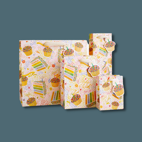 Gift bag with cake on it