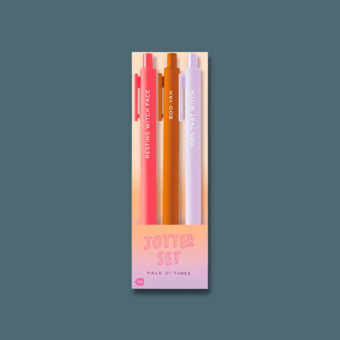 Pink, brown, and purple pens