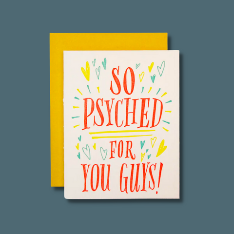 Red text and blue and yellow hearts