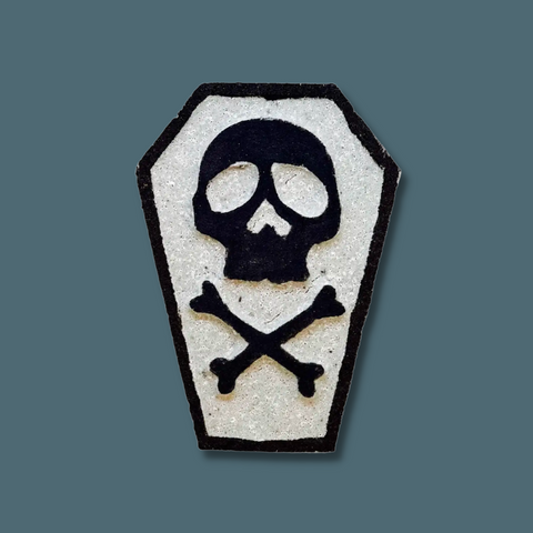 Coffin with skull and crossbones