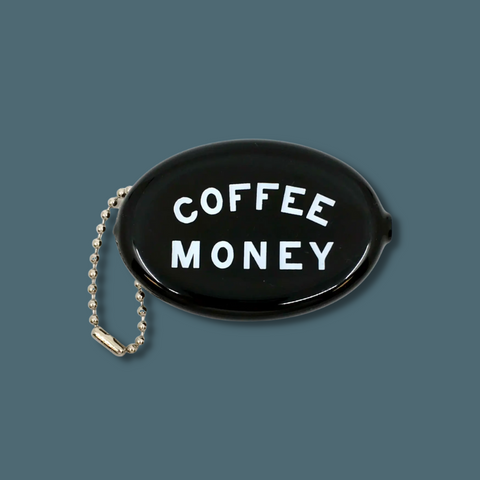 Black pouch with white text