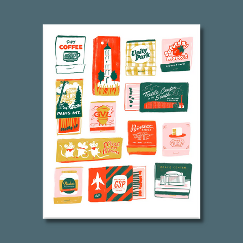Updated Greenville images on vintage matchbooks