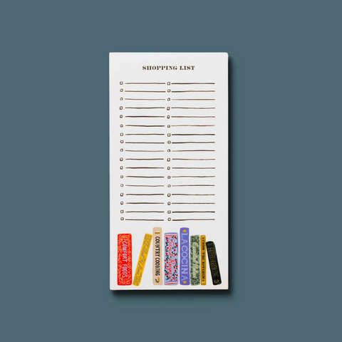 Shopping list with books at the bottom