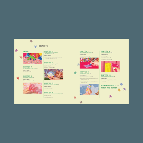 Table of contents page with colorful chapter headings on a light yellow background