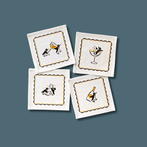 Champagne Penguins Cocktail Napkin Set
