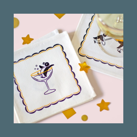 Champagne Penguins Cocktail Napkin Set