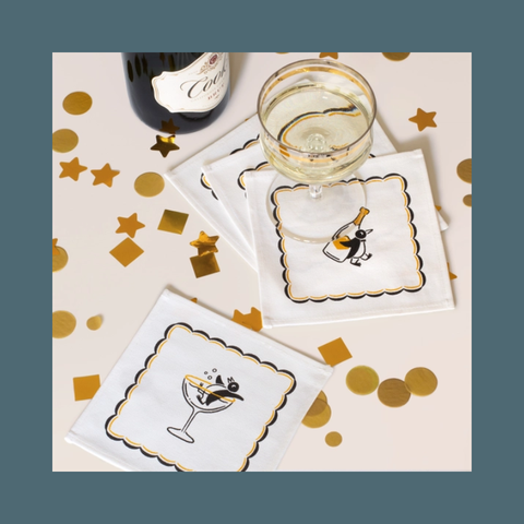 Champagne Penguins Cocktail Napkin Set