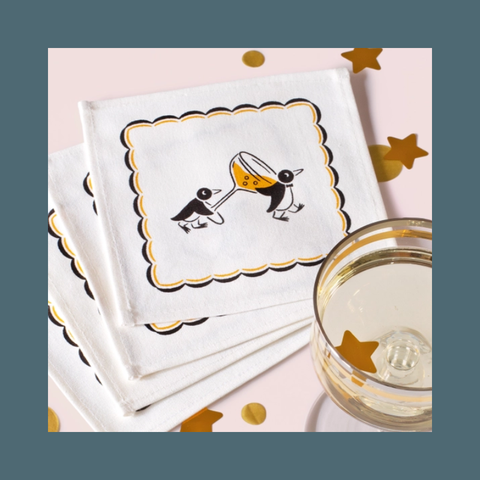 Champagne Penguins Cocktail Napkin Set