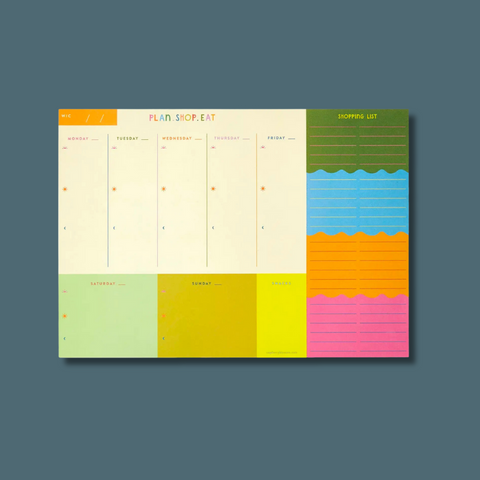 Weekly planner with colorful tear off shopping list