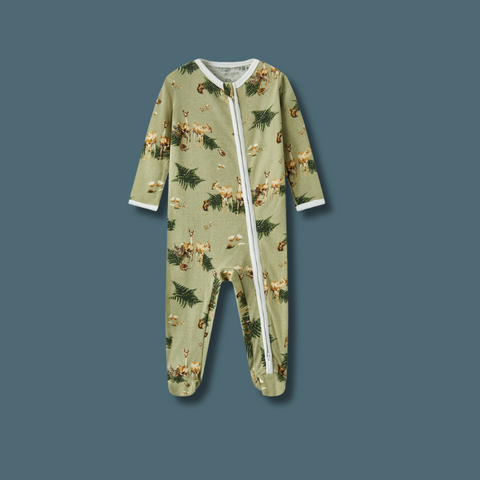 Forest Party Organic Cotton Zipper Footed Romper