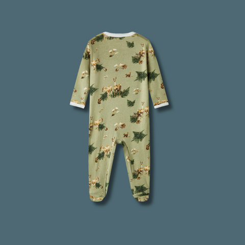 Forest Party Organic Cotton Zipper Footed Romper