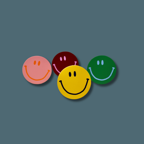 Happy Face Smiley Leather Coaster Set