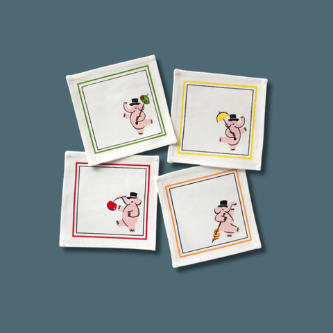 Pink Elephants Cocktail Napkin Set