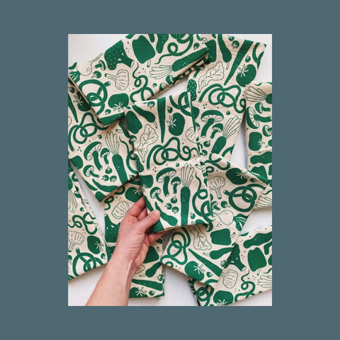 Green and White Veggies Tea Towel