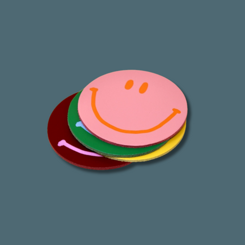 Happy Face Smiley Leather Coaster Set