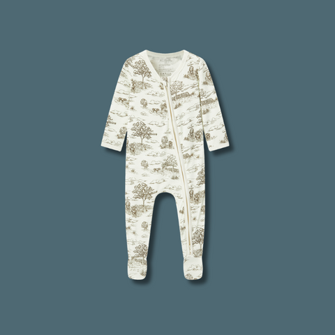 Country Toile Zipper Footed Romper