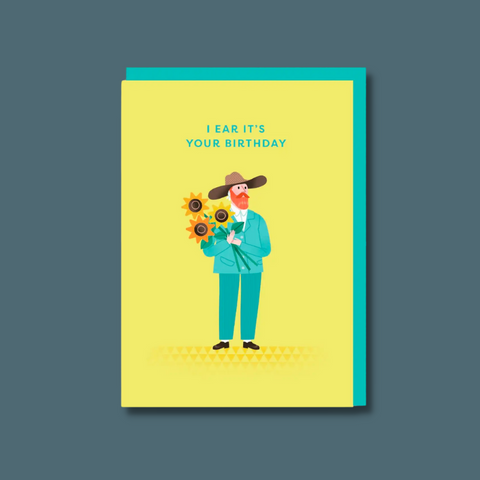 Van Gogh holding sunflowers