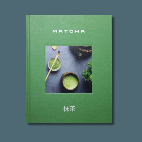Green book titled 'Matcha' with a picture of matcha tea on the cover.