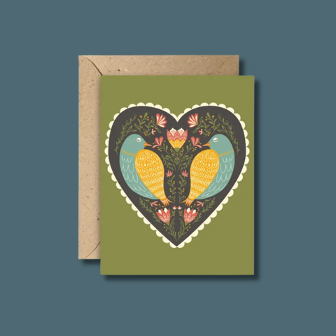 Birds At Heart Folk Greeting Card