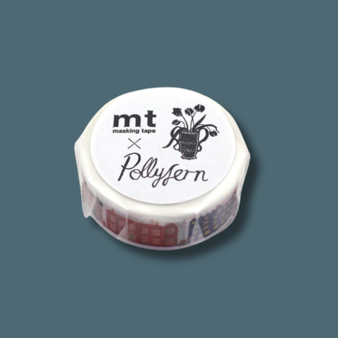 Roll of mt masking tape with Pollyfern branding on a solid background
