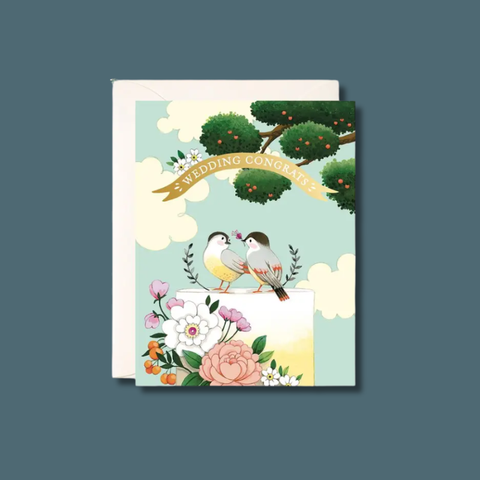Birds On Cake Wedding Card