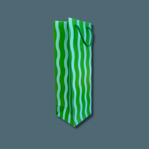 Green And Aqua Fussy Stripe Wine Gift Bag